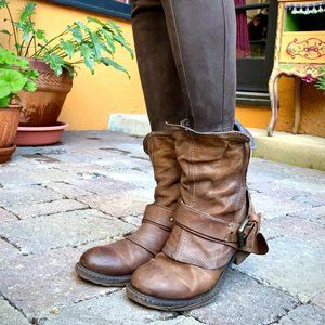 HTF A.S. 98 Distressed Boho Harness Ankle Boots, Size 39